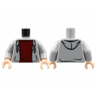 light bluish gray torso hooded sweatshirt open with drawstrings over dark red top pattern light bluish gray arms light nougat hands