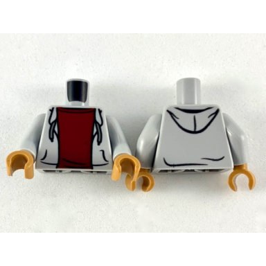 light bluish gray torso hooded sweatshirt open with drawstrings over dark red top pattern light bluish gray arms medium nougat hands