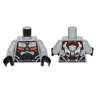 light bluish gray torso black dark red and silver body armor and backpack pattern light bluish gray arms black hands