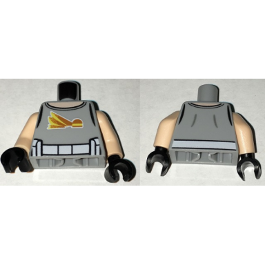 light bluish gray torso t-shirt with light nougat neck sw power sliders diner logo and white utility belt pattern light nougat arms black hands
