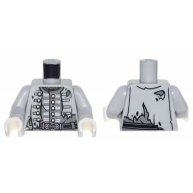 light bluish gray torso potc naval officer uniform tattered with silver buttons torn halfway on one side belt buckle pattern light bluish gray arms white hands