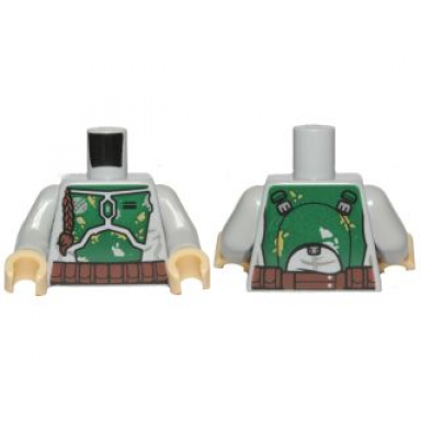 light bluish gray torso sw mandalorian armor plates dark green pattern dual sided gray and olive green patches boba fett light bluish gray arms tan hands