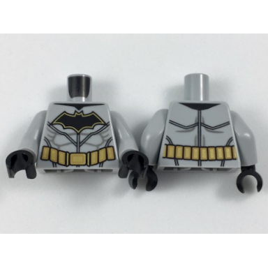 light bluish gray torso batman logo with muscles gold outline gold utility belt pattern light bluish gray arms black hands