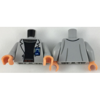 light bluish gray torso jacket with dr badge black sweater dark brown belt pattern light bluish gray arms nougat hands