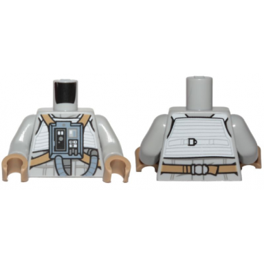 light bluish gray torso sw pilot with white vest and sand blue front panel with hose pattern light bluish gray arms dark tan hands