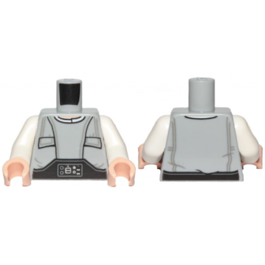 light bluish gray torso sw pocket-vest with gray wrinkles and techno-buckle pattern lobot white arms light nougat hands