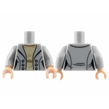 light bluish gray torso female jacket open with buttons over tan shirt with dark tan creases light nougat neck pattern light bluish gray arms light nougat hands