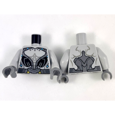 light bluish gray torso alien with silver and black armor dark bluish gray muscles outline pattern light bluish gray arms dark bluish gray hands