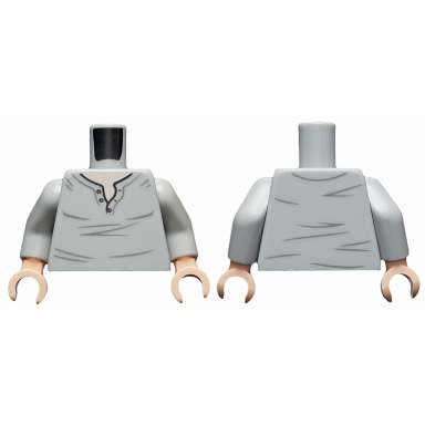 light bluish gray torso henley shirt with open collar and dark bluish gray creases light nougat neck pattern light bluish gray arms light nougat hands