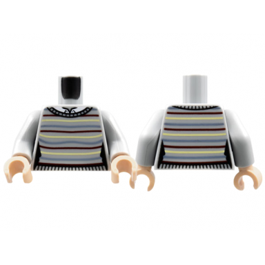 light bluish gray torso harry potter sweater with horizontal lines front and back waist trim and white collar pattern light bluish gray arms light nougat hands