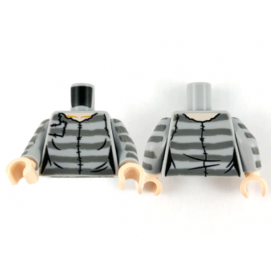 light bluish gray torso female prisoner shirt and 5 dark bluish gray prison stripes pattern light bluish gray arms with 5 dark bluish gray stripes pattern light nougat hands