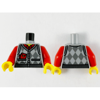 light bluish gray torso argyle sweater vest red shirt and envelopes dark bluish gray hems and patches pattern red arms yellow hands