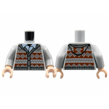 light bluish gray torso knit fair isle cardigan sweater with hood closed collar pattern light bluish gray arms light nougat hands