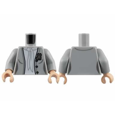 light bluish gray torso female open jacket with 3 buttons silver cat pin white blouse and scarf pattern light bluish gray arms light nougat hands