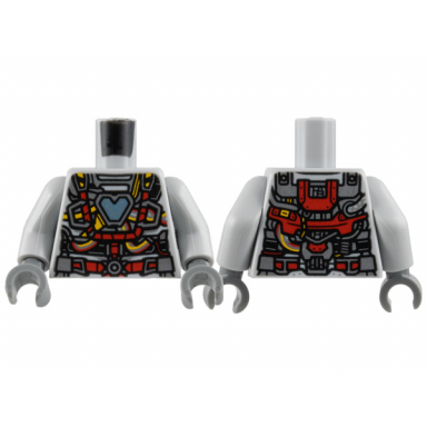 light bluish gray torso female armor shiny blue arc reactor red and yellow piping and trim pattern light bluish gray arms dark bluish gray hands