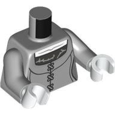 light bluish gray torso female dress with silver collar and fasteners and white top pattern light bluish gray arms white hands
