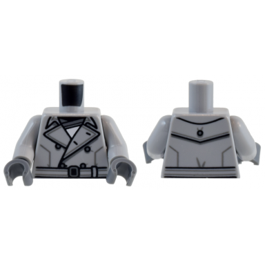 light bluish gray torso trench coat with black and dark bluish gray wide collar buttons and belt pattern light bluish gray arms dark bluish gray hands