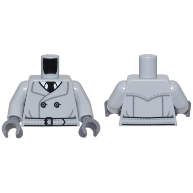 light bluish gray torso trench coat dark bluish gray stitching buttons belt over white shirt and black tie pattern light bluish gray arms dark bluish gray hands