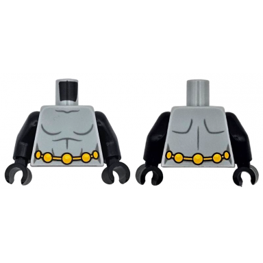 light bluish gray torso female super hero costume with dark bluish gray contour lines and bright light orange belt with circles pattern black arms black hands