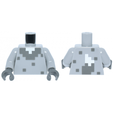 light bluish gray torso pixelated dark bluish gray fur collar and spots white neck wolf tail on back pattern light bluish gray arms dark bluish gray hands