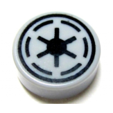 light bluish gray tile round 1 x 1 with sw emblem of the galactic republic with 6 spokes pattern