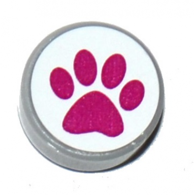 light bluish gray tile round 1 x 1 with magenta paw print on white background pattern sticker - set 41124
