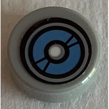 light bluish gray tile round 1 x 1 with eye medium blue half circles in black double circles with white center pattern sticker - set 70616
