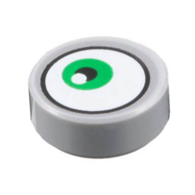 light bluish gray tile round 1 x 1 with white eye with off-center green iris pattern