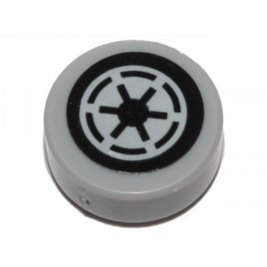 light bluish gray tile round 1 x 1 with sw emblem of the galactic republic with 6 spokes pattern sticker - set 75281