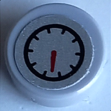 light bluish gray tile round 1 x 1 with silver gauge with red pointer and black tick marks pattern sticker - set 42106