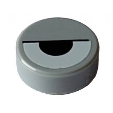 light bluish gray tile round 1 x 1 with white eye partially closed with black half circle pupil and line pattern