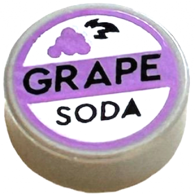 light bluish gray tile round 1 x 1 with medium lavender and white bottle cap with black grape soda pattern brickheadz carl ellie badge