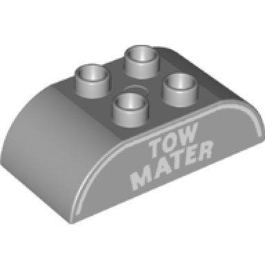 light bluish gray duplo brick 2 x 4 slope curved double with white tow mater and curved line pattern