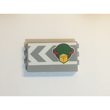 light bluish gray panel 1 x 6 x 3 with studs on sides with box and arrows and globe pattern sticker - set 60169