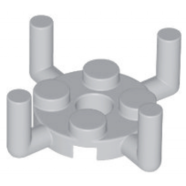 light bluish gray plate round 2 x 2 with pin hole and 4 bar arms up