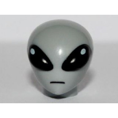 light bluish gray minifigure head modified alien with large black eyes pattern