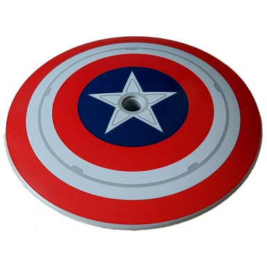 light bluish gray dish 9 x 9 inverted radar with red and white concentric rings star in dark blue circle pattern captain america shield