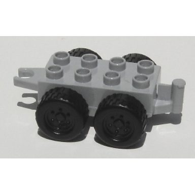 light bluish gray duplo trailer base 2 x 4 with four wheels and hitch ends