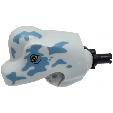 light bluish gray dinosaur head brachiosaurus with black rotation joint pin with bright light orange eyes and sand blue spots pattern