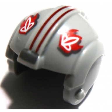 light bluish gray minifigure headgear helmet sw rebel pilot with red t-16 skyhopper pilot logo and two dark red stripes pattern