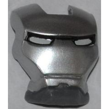 dark bluish gray minifigure visor top hinge with silver face shield and white eyes pattern