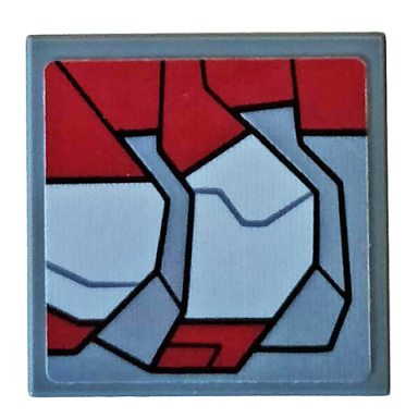 dark bluish gray tile modified 2 x 2 inverted with dark red and light bluish gray armor plates pattern model right side sticker - set 76104