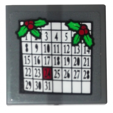 tile modified 2 x 2 inverted with december calendar and 2 holly sprigs pattern sticker - set 10263