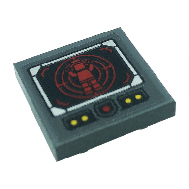 dark bluish gray tile modified 2 x 2 inverted with red and yellow dots radar screen and minifigure pattern sticker - set 76161