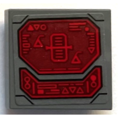 dark bluish gray tile modified 2 x 2 inverted with dark red control panel screen with lines triangles and black outline pattern sticker - set 76255