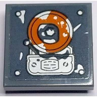 dark bluish gray tile modified 2 x 2 inverted with silver rivets alarm bell and dark orange rust pattern sticker - set 70435
