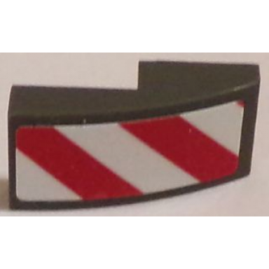 dark bluish gray slope curved 2 x 1 x 2 3 with red and white danger stripes red and white corners pattern model left side sticker - sets 60081 60083 60107