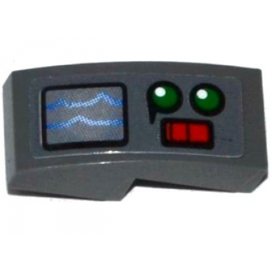 dark bluish gray slope curved 2 x 1 x 2 3 with screen 2 green lights and red switch pattern sticker - set 70601