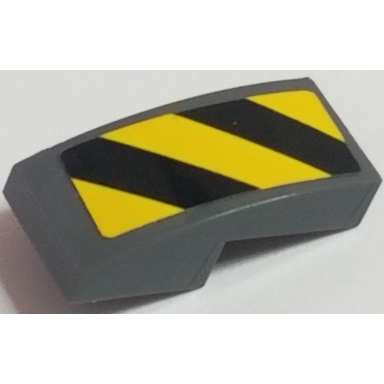 dark bluish gray slope curved 2 x 1 x 2 3 with black and yellow danger stripes pattern right sticker - sets 60121 60122