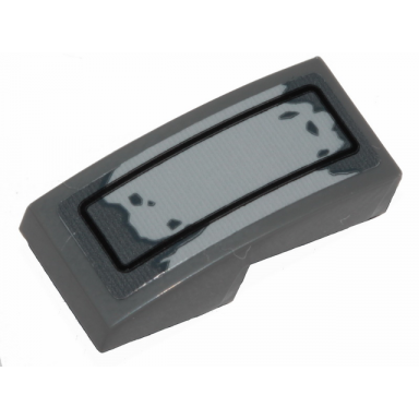 dark bluish gray slope curved 2 x 1 x 2 3 with sw droid gunship hull plate and peeling paint pattern sticker - set 75233